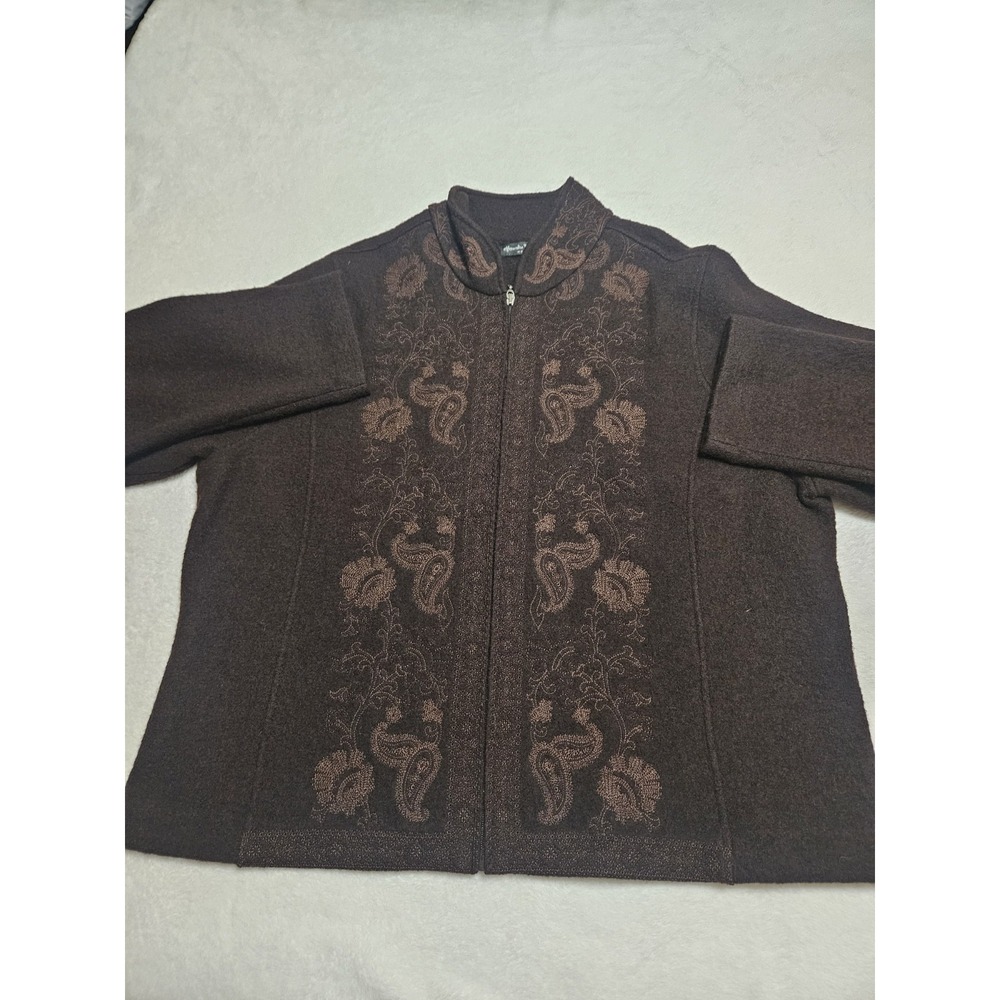 Alexandra Bartlett Vintage 100% Wool Paisley Zip Up Cardigan Jacket Plus Size 2x